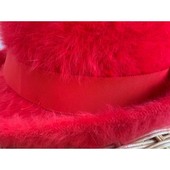 Vintage 60\'s Kangol Designs England Womens Fuzzy Angora Fedora Hat Red 22\